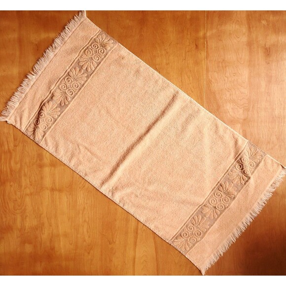 Cannon Monticello Cotton Blend Bath Towel Faded Orange Floral Texture Fringe - Picture 6 of 8